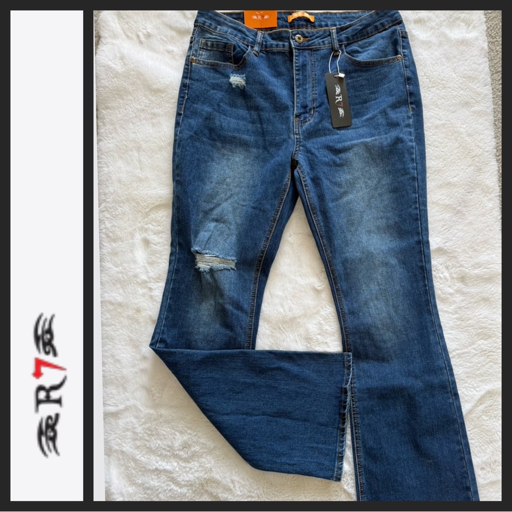 NWT R7 High Rise Distressed Bootcut Jeans - Picture 4 of 9